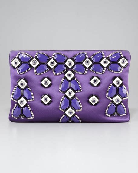 Prada Raso Ricamo Flat Clutch Bag, Viola 